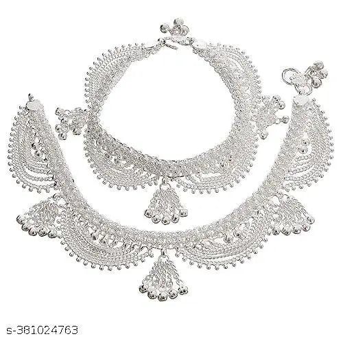 10.5 inch traditional designer white metal 10 gm silver  plated payal