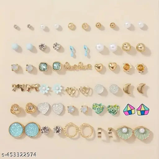 Girl For Women Gold Plated Multicolor Studs Combo of 30 Quirky Pairs