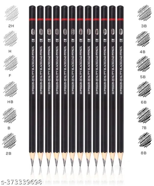 Assorted Gray-Black Sketching Pencils of 12 Shades for Artists, Students, Beginners