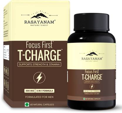 Rasayanam T-Charge Capsules-500mg, Testosterone Supplement for Men, For Strength & Stamina (60 Capsules)