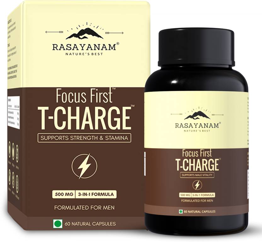 Rasayanam T-Charge Capsules-500mg, Testosterone Supplement for Men, For Strength & Stamina (60 Capsules)