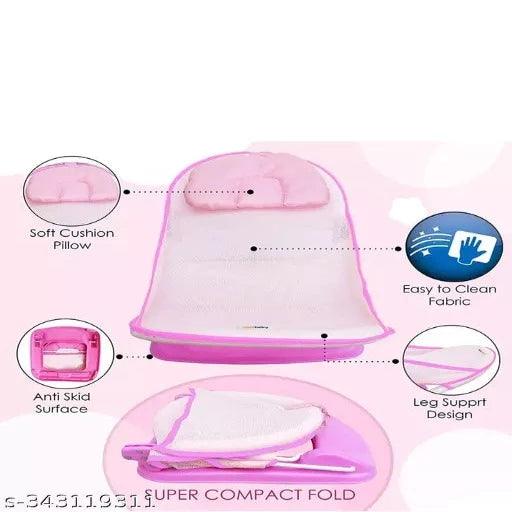 Office Petals Baby Bather for New Born and Infants Baby Bath Support 0-6 Months Baby for Comfortable Bath Compact & Foldable Plane (Pink) | 2 Position Adjustable Chair |Washable Soft Mesh Seat - Springkart 