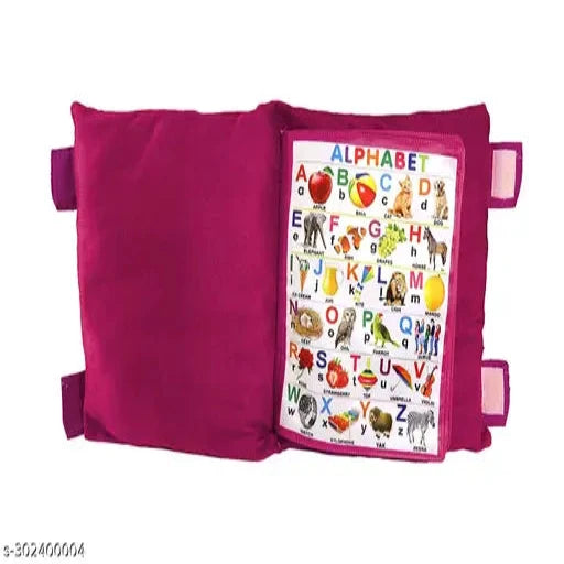 Soft Velvet Pillow Book with English and Hindi Alphabets, Numbers, Animals Names Learning (Pink)