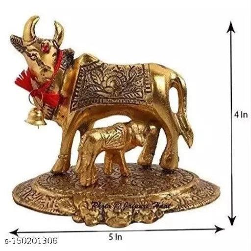 Metal Golden Kamdhenu Cow With Calf Statue,Cow and Calf Idol,Good Luck - Springkart 