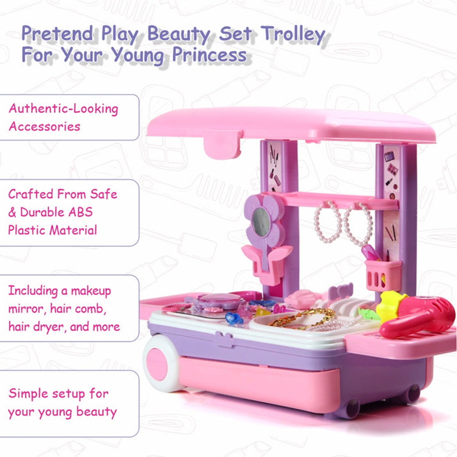 17746 Big Beauty Set Suitcase On Wheel The Ultimate Beauty Set On Wheels For Girls Makeup Kit Is Easy To Clean Use Portable Beauty Set With 25 Pieces For 3 Years Bis Approved. (Beauty Set Trolley) - Springkart 