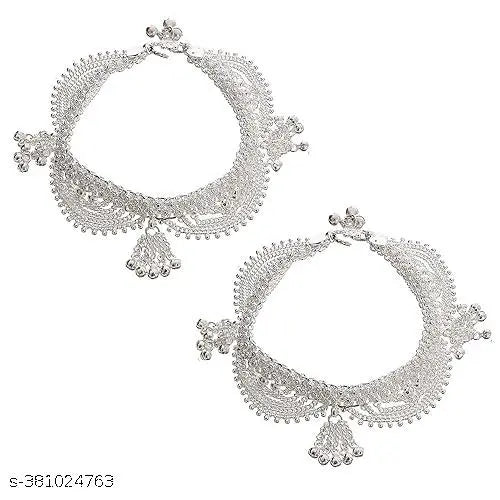 10.5 inch traditional designer white metal 10 gm silver  plated payal