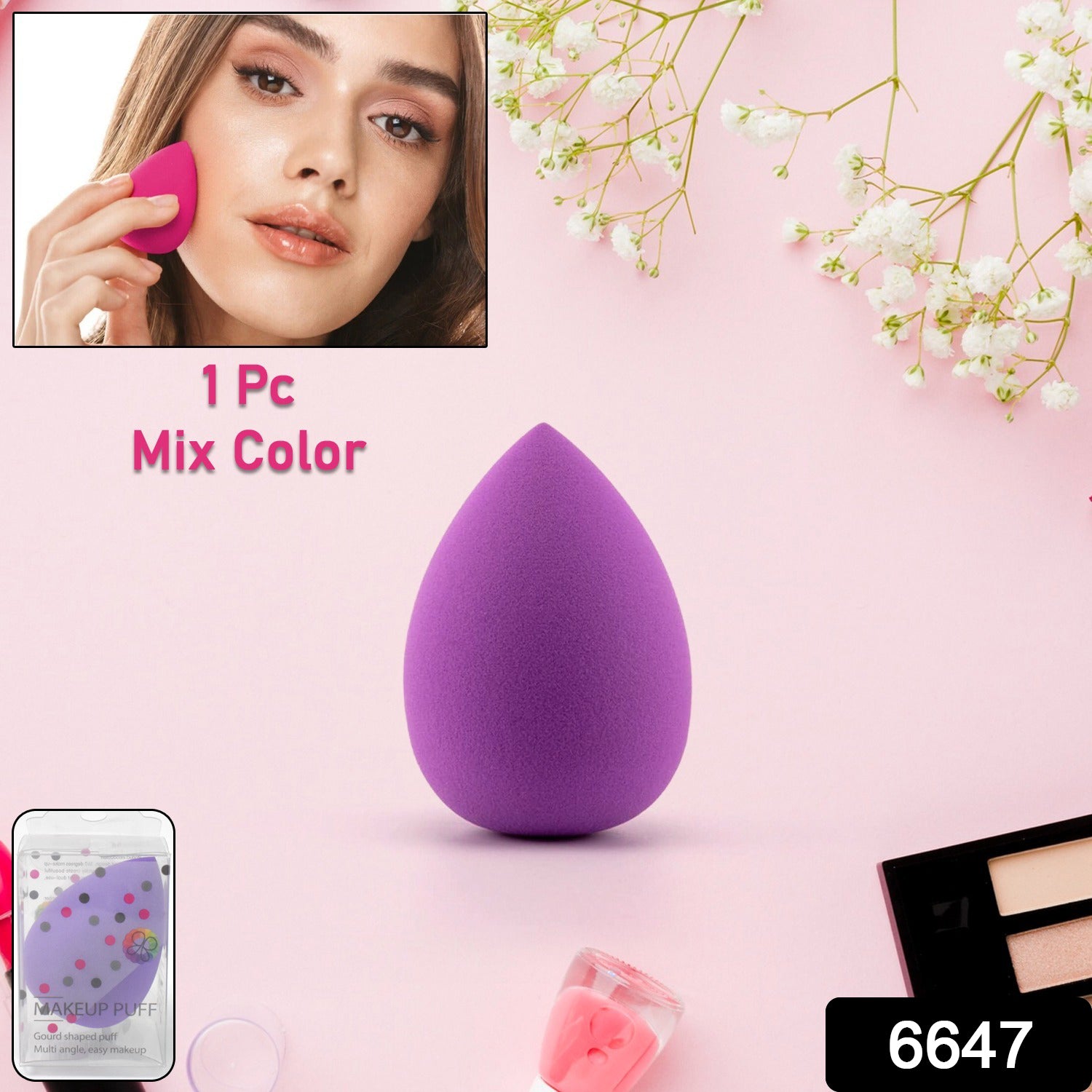 Makeup Sponge For Blending Liquid Foundations Powders And Creams (Multicolor 1 Pc) - Springkart 