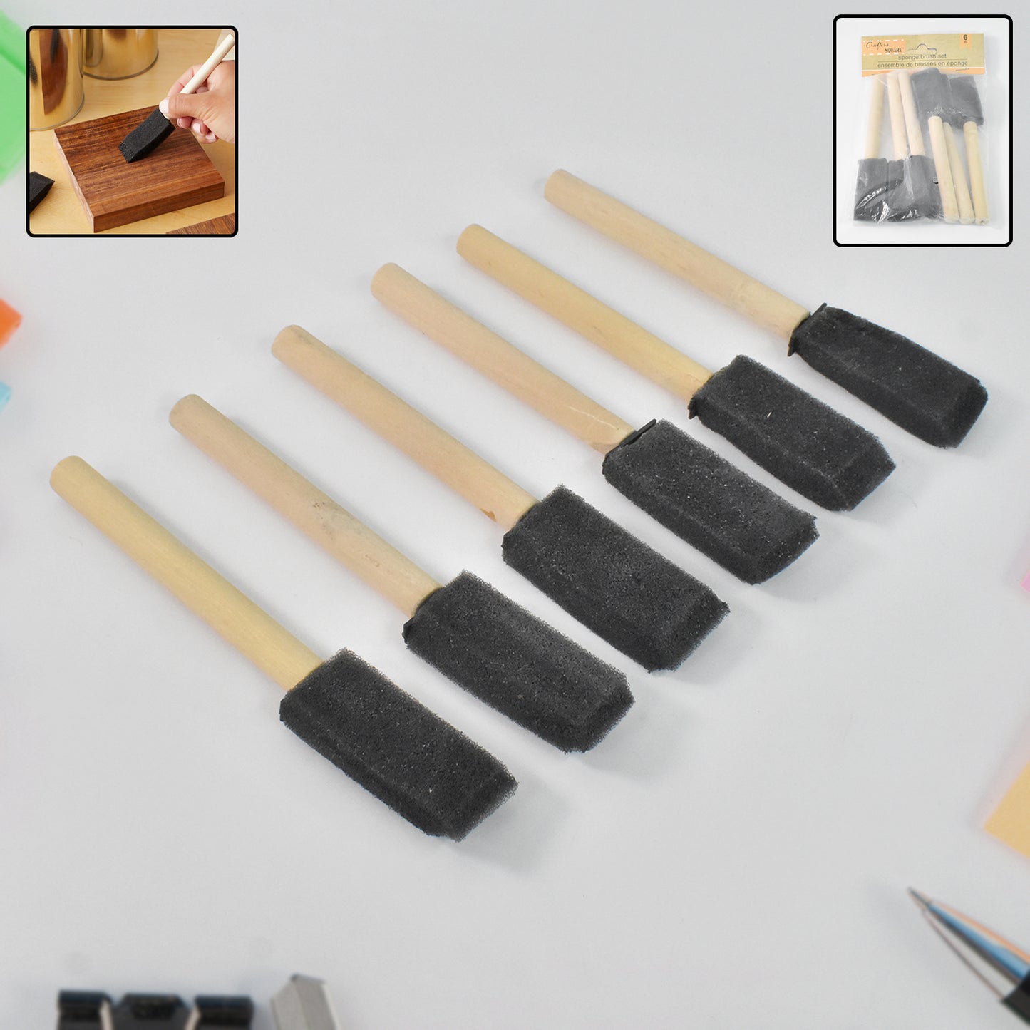 Multipurpose Sponge Brushes For Painting With Wooden Handles (6 Pcs Set) - Springkart 