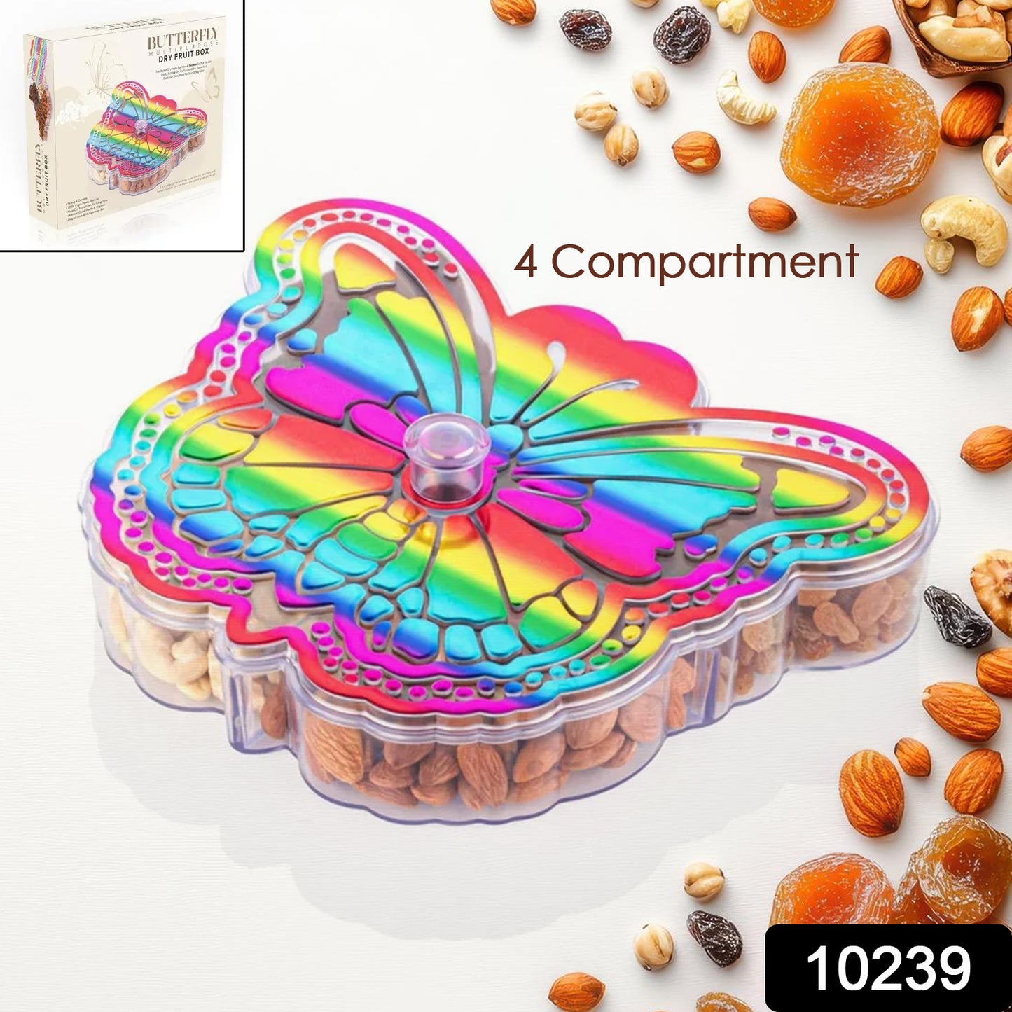 Butterfly Shape 4 Compartment Multipurpose Box  Dry Fruit Box (1 Pc)