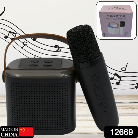 12669 Wireless Speaker Microphone Set Rgb Light Support Memory Card Portablekaraoke Machine Perfect  For Travel Tv