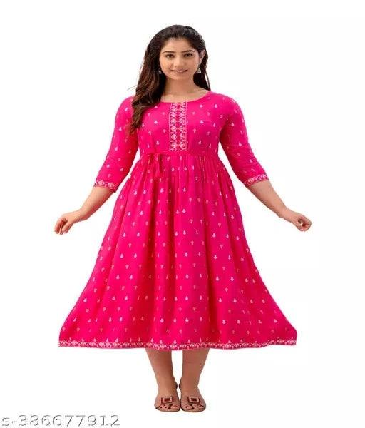 Printed Rayon anarkali kurta for women ||Pink Purple Rosepink Black Color - Springkart 