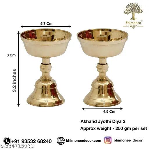 Pure Brass Akhand Jyothi Nanda Table Diya, 3.2 inches Big, Brass, Pack of 2 pcs - Springkart 
