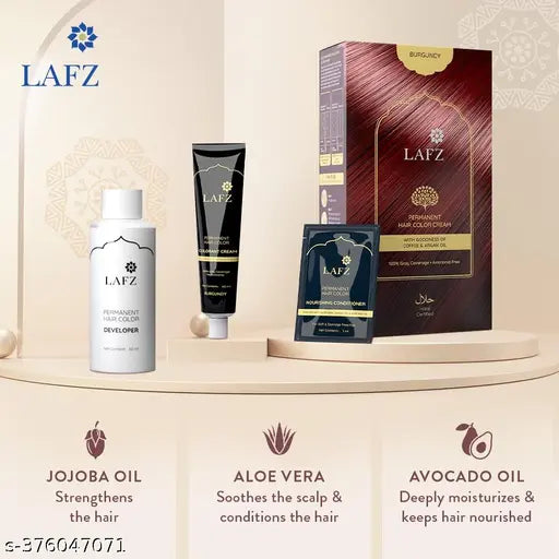 LAFZ Halal Permanent Hair Color | No Ammonia Formula infused with Coffee & Argan oil | 100% Gray Coverage | Long lasting Colour | Smoothness & Shine | For Women & Men | Burgundy, Pack of 2
