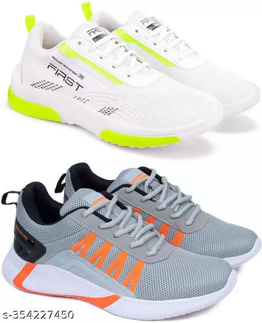 Combo of 2 Men's White Sports Shoes - Lightweight Running shoes for Men - Springkart 