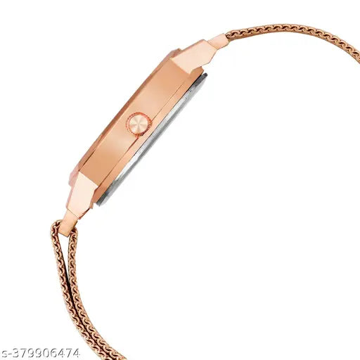 Jainx Rose Gold Analog Mesh Chain Watch for Women