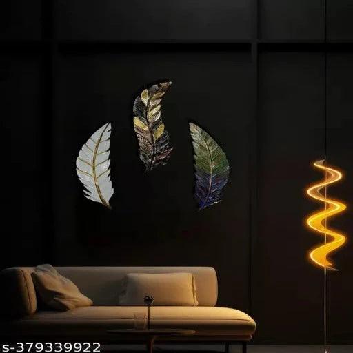 Feather Set of 3 Metal Wall Art Home Decor for Living Room Office Bedroom Hotel