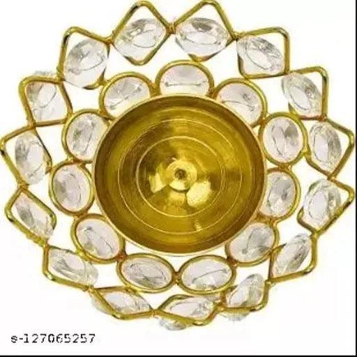 diya / akhand diya / crystal lamp / crystal diya/diamond crystal diya Brass Table Diya (Height: 3 inch)