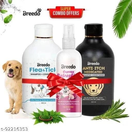 Breedo (Combo of 3) Dog Anti-Itch Shampoo 250 ml+ 5IN1 Shampoo 250 ml + Deodorant Perfume 100 ml Allergy Relief, Conditioning, Anti-fungal, Anti-microbial, Anti-itching, Anti-dandruff Natural Dog Shampoo (600 ml)