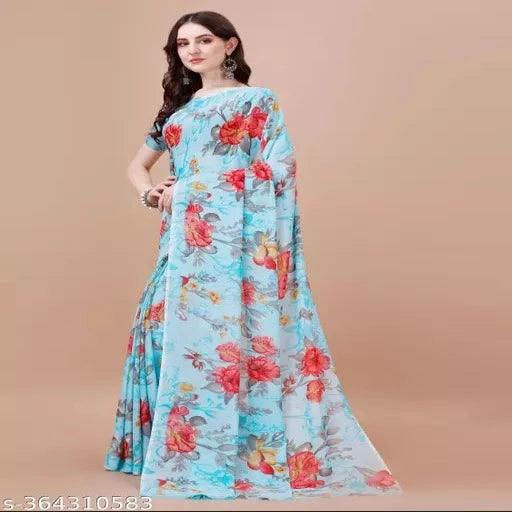 Haytee Printed Daily Wear Georgette Saree - Springkart 