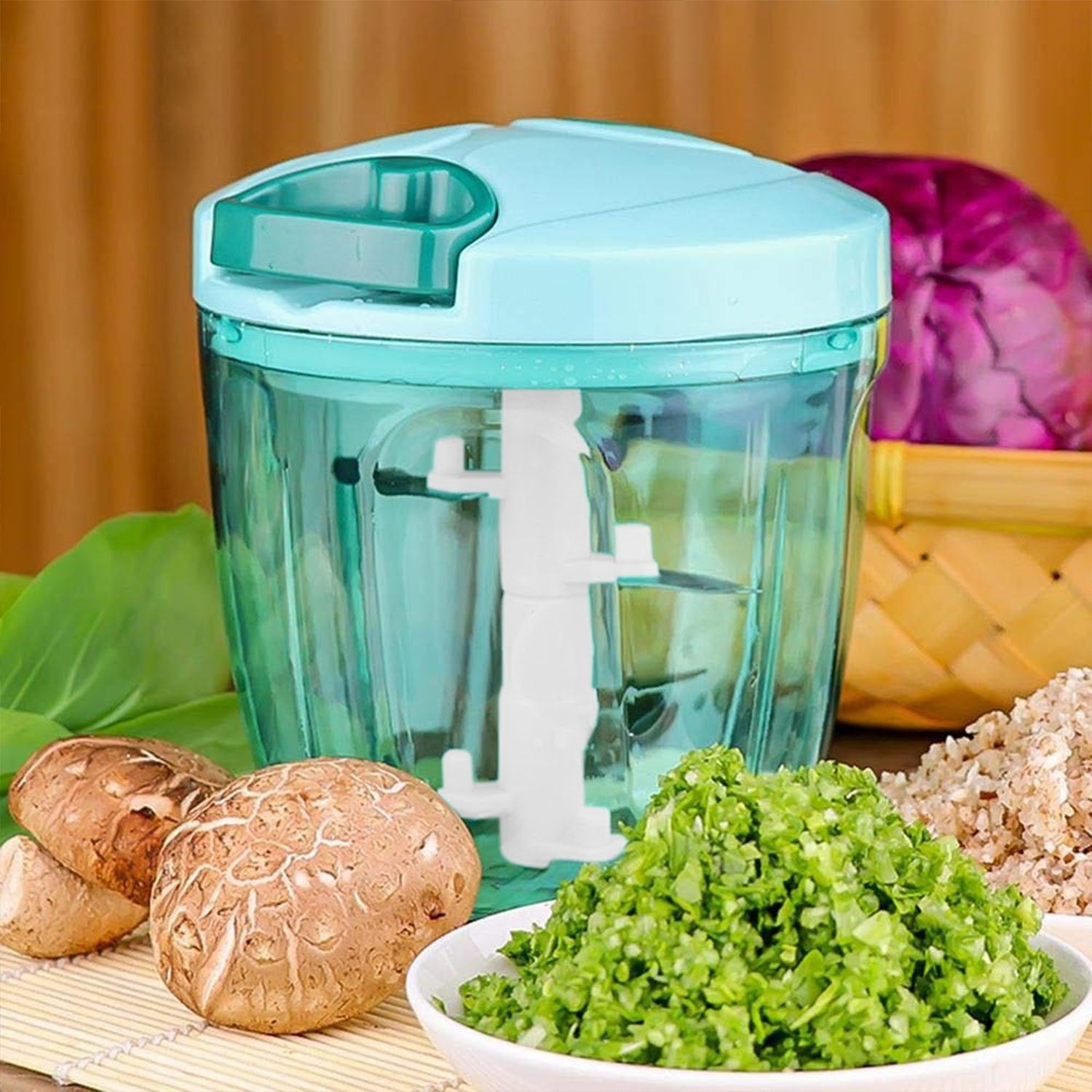 2065 6 Blade 2in1 Manual Food Chopper Compact Powerful Hand Held Vegetable Chopper (1000ml) - Springkart 