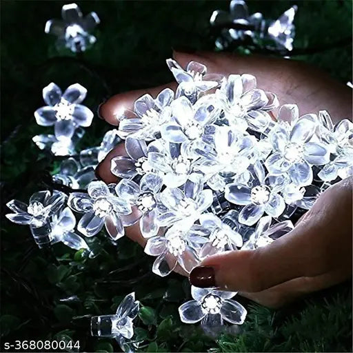 Diwali Gift Flower LED Made in India Silicon Flower Curtain String for festivals (12 Meter,White) - Springkart