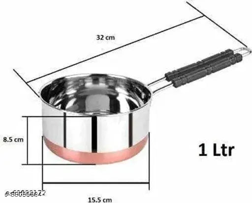 Supreme Stainless Steel Copper Bottom Sauce Pan ,Tea Pan, Milk Pan, coffee pan flat base Tapeli Patila Induction Base 1, 1.5 and 2 Liter Sauce pan And 15.5 cm,17 cm,19cm diameter Sauce Pot Milk Boiler.(Stainless Steel, Copper)