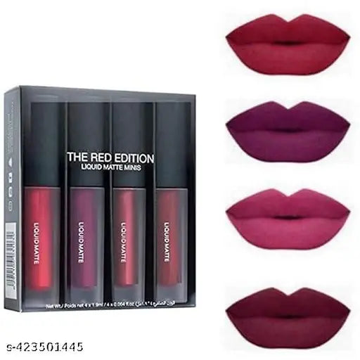 Combo of 4 in 1 Red matte lipstick with 4 different shades and Waterproof Eyeliner, Mascara With Eyebrow Pencil 3 g (Black) & 2 LONG LASTING EYELINER PENCIL & ADS KAJAL
