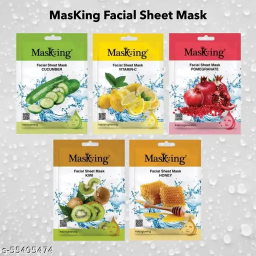 MasKing Beauty face mask pack of Cucumber, Lemon, Pomegranate, Kiwi & Honey, 100ml (Combo Of 5)
