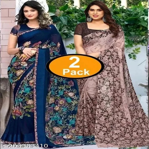 Pack of-2 Printed New Arrival Fancy Women's Designer Georgette Printed Saree With Unstitched Running Blouse
