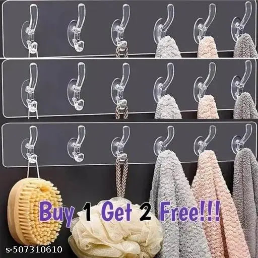 (Pack Of 3) 6 In 1 Self Adhesive Wall Hooks, Heavy Duty Sticky Hooks for Hanging