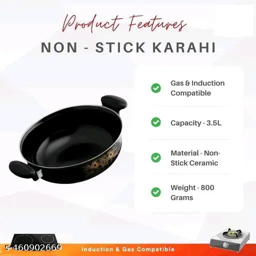 Designer Kadai, Budget Friendly Kadai with steel dhakkan/Lid, Induction Safe Kadai for cooking in kitchen