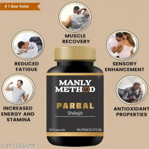 MANLY METHOD Parbal Shilajit Capsules- Natural Energy Booster, Stress Reliving, Increase Fertility Stamina timing (500mg/capsules) 60 capsules