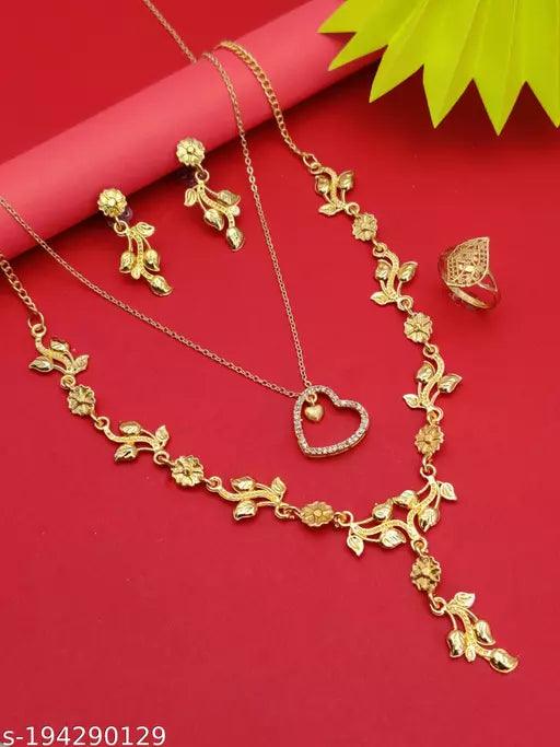 Fancy Gold Plated American Diamond Combo Necklace Chain - Springkart 