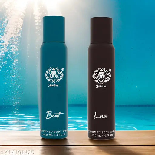 Just Diva Long Lasting No Gas Deodorants Combo Pack for Men And Women - Beat & Love Body Spray (Pack of 2, 120ml Each)