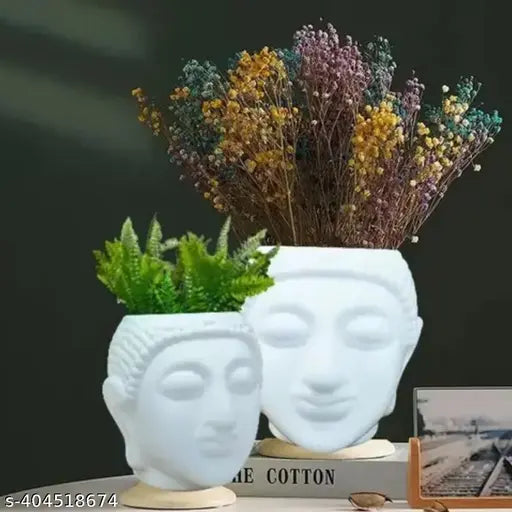 PACK OF 2 - BEAUTIFUL BUDDHA PLASTIC FLOWER POT / STATIONARY HOLDER / SHOWPIECE / PERFECT FOR HOME DECOR / INDOOR PLANTS AND OUTDOOR PLANTS - MADE IN INDIA - PLASTIC