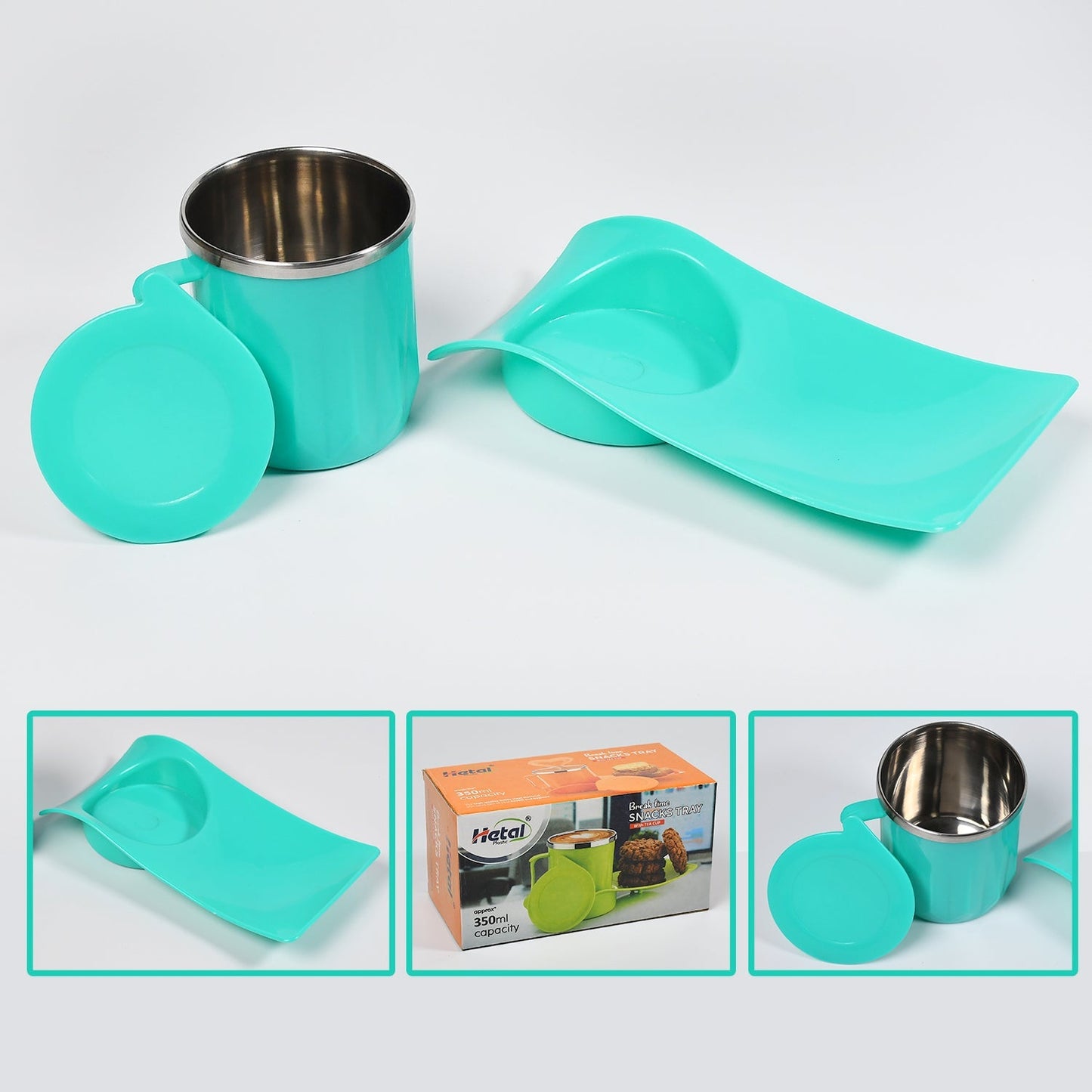 Snacks Tray & Inside Steel Cup 350ml Break Time Tray For Kids & Home Use - Springkart 