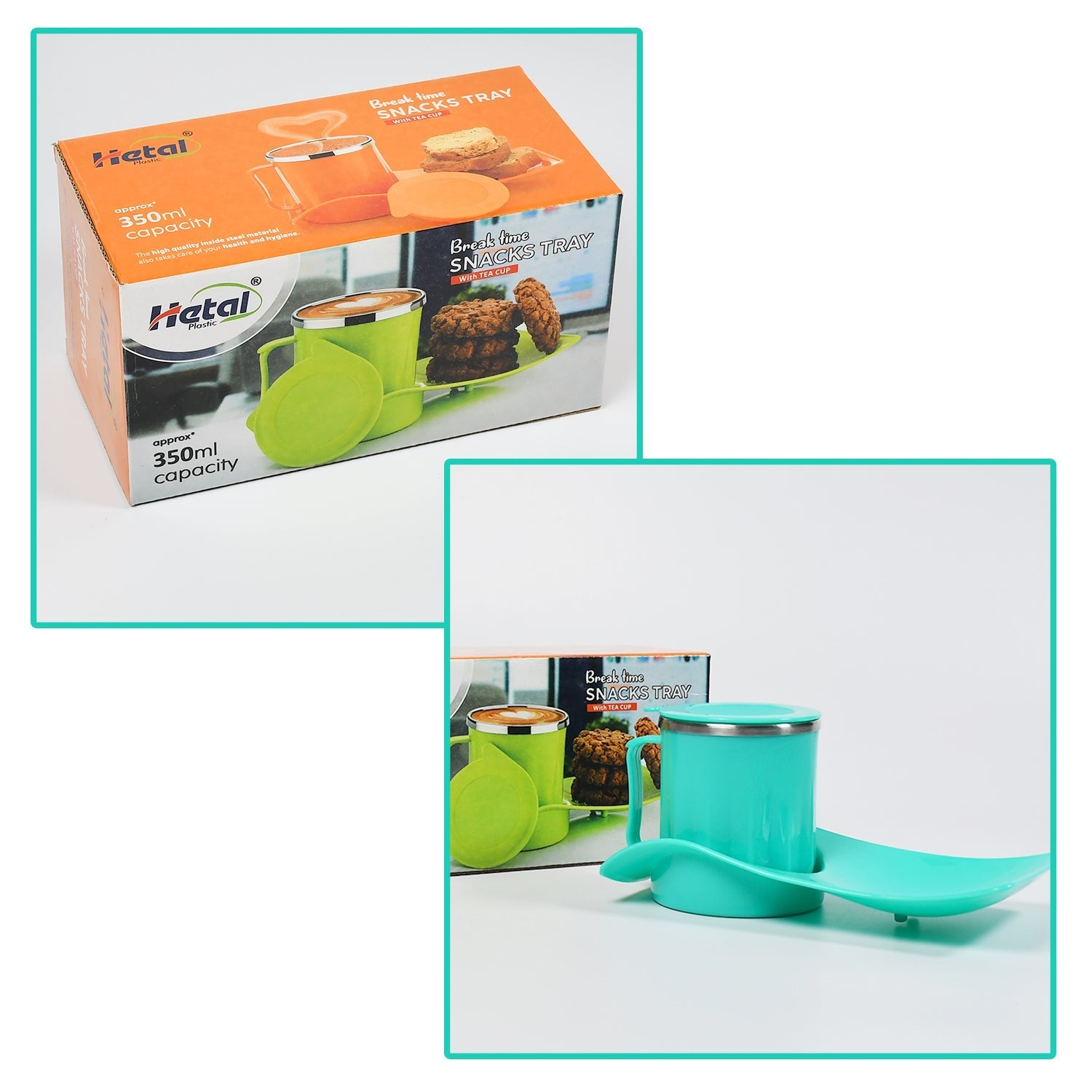 Snacks Tray & Inside Steel Cup 350ml Break Time Tray For Kids & Home Use - Springkart 