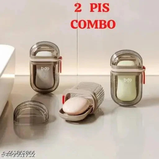 Soap Dishes Waterproof, Leak Proof, Soap Container Home, Bathroom Plastic Soap Box with Cover for Travel Camping. ( Pack Of 2)