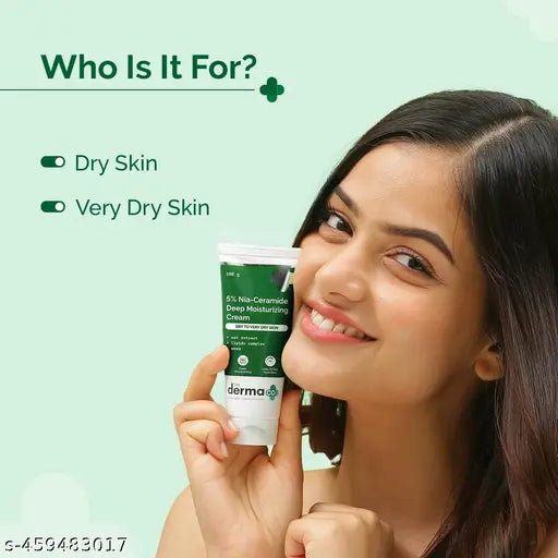 The Derma Co 5% Nia-Ceramide Deep Moisturizing Cream | 5% Niacinamide,1% Ceramide | 72hrs.Hydration | Urea, Lipids & Oat Extracts | Moisturizer for Dry to Very Dry Skin-100g