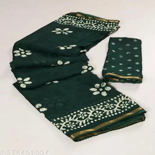 Georgette Printed Saree (With Lace) - Springkart 