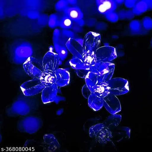 Diwali Gift Flower LED Made in India Silicon Flower Curtain String for festivals (12 Meter, Blue)