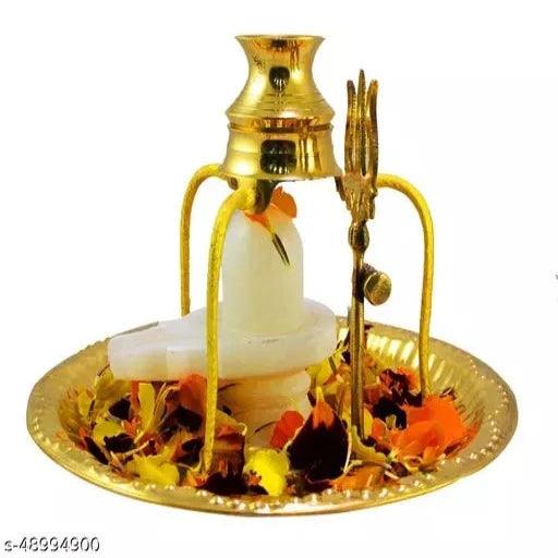 Brass shivling Stand shivling Stone Brass Pooja Plate Thali with Shivling Stand - Springkart 