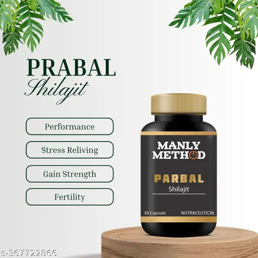 MANLY METHOD Parbal Shilajit Capsules- Natural Energy Booster, Stress Reliving, Increase Fertility Stamina timing (500mg/capsules) 60 capsules