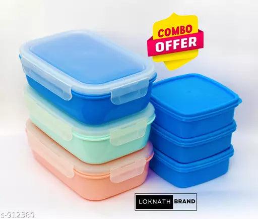 Plain Plastic Lunch Box Loknath Brand (Set of 6) With 200ml Box (small dabbi) Multiple Use Freezer Safe - Springkart 