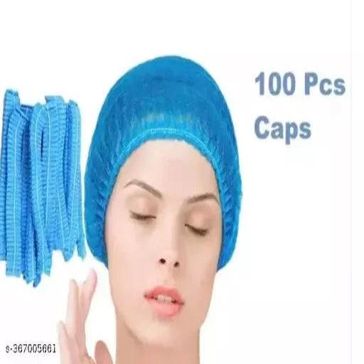 Caps Surgical Hair Cap for Medical, Hospital, Food, Electronic Industry, Multipurpose Use Net Blue (100 Pcs) - Springkart 