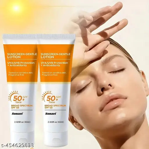 Sunscreen SPF 50+ Lotion, No White Cast, Quick Absorbing All Skin Types - 60ml (Pack 2)