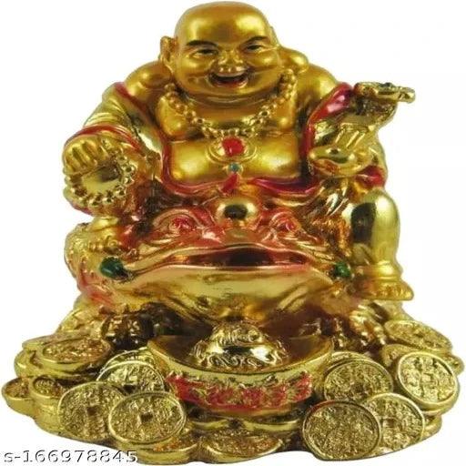 Saubhagya Global On Tortoise with Ingot Golden Laughing Buddha for Health, Wealth & Prosperity - Springkart 