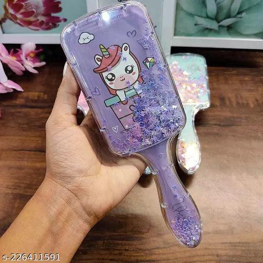 Pack of 1 Square Shaped Unicorn Glittery Hair brush for kids Girls - Springkart 