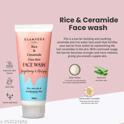 Glass Skin Rice & Ceramide 4 Step Skincare (Face Wash + Serum + Moisturizer+Sunscreen)