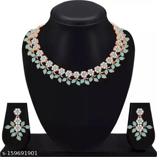 Rose Gold Plated Necklace Set With American Diamond - Springkart 